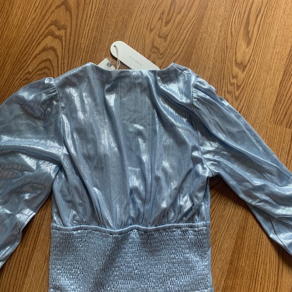 Anthropologie Blue Shiny Long Sleeve Blouse - Picture 2 of 2